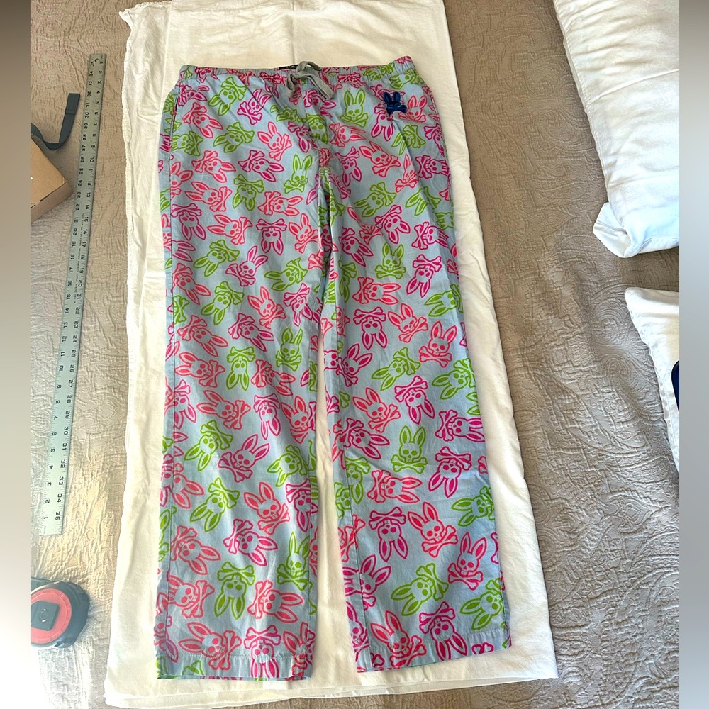 PSYCHO BUNNY All Over Logo Print Blue Pajama Pants - XL - worn only a few times